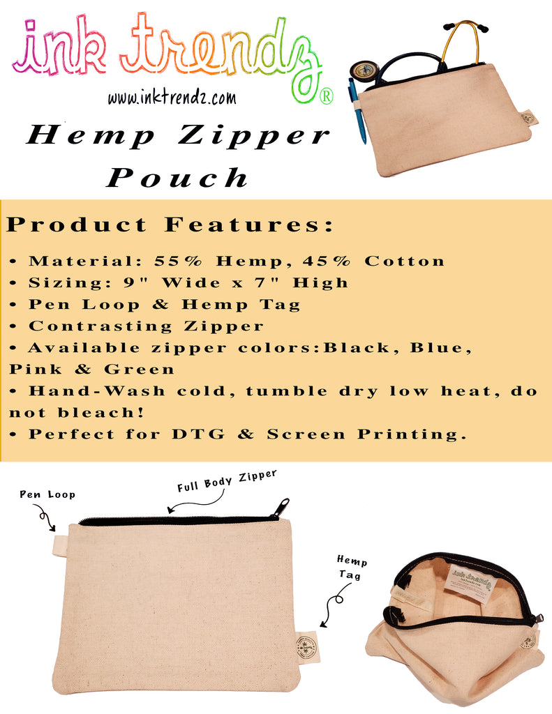 Ink Trendz® Hemp Canvas 9" x 7" Zipper Pouch | Makeup Bag Blank