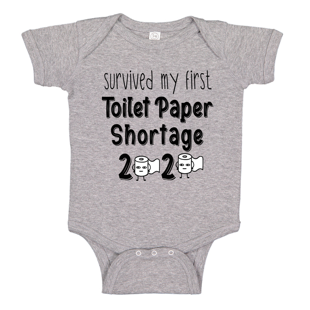Ink Trendz® Survived My First Toilet Paper Shortage Quarantine Baby Baby Bodysuit, TOILET PAPER SHORTAGE BABY BOYS PANDEMIC ONESIE