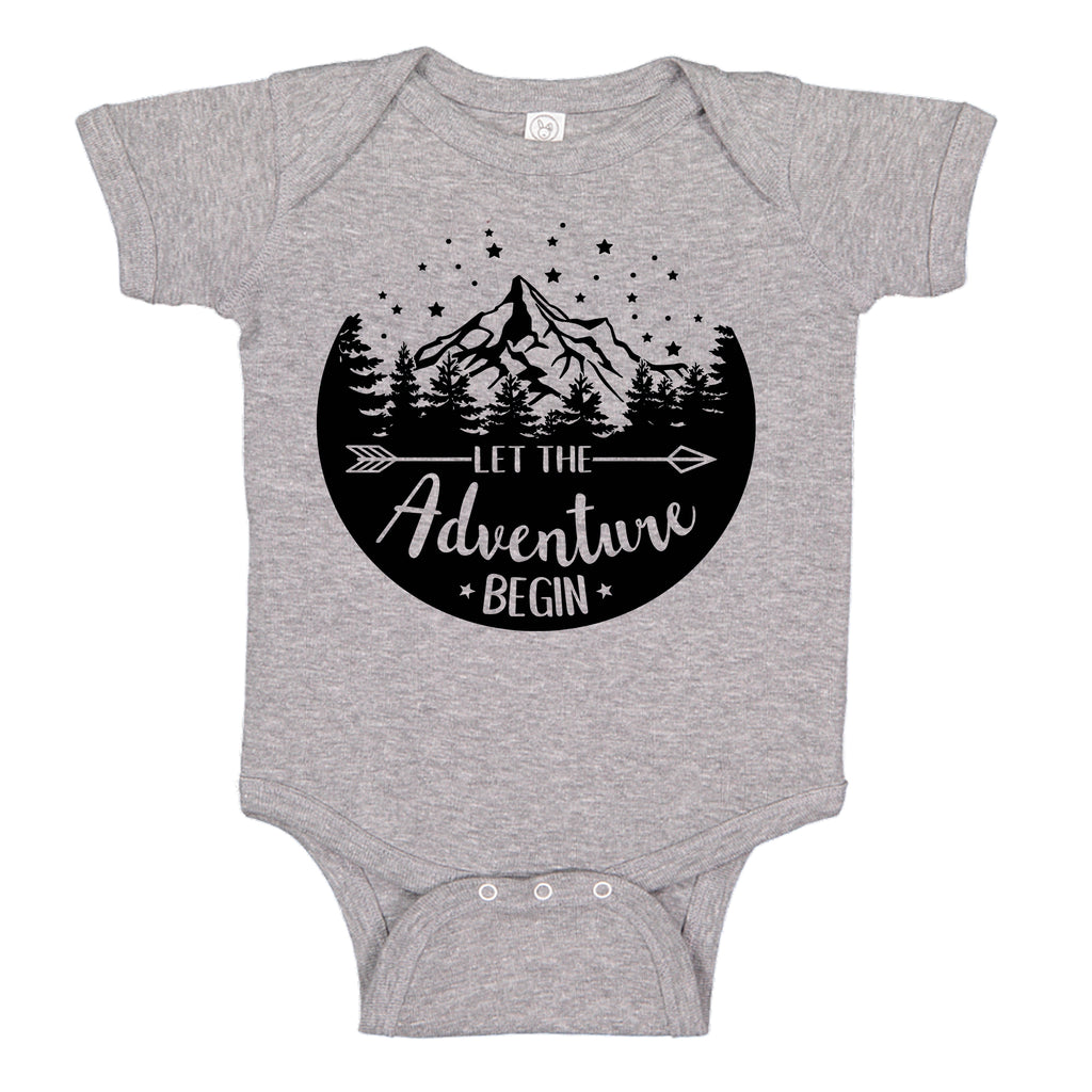 Ink Trendz® Let The Adventure Begin Baby Pregnancy Announcement Baby Bodysuit One piece Romper Heather Grey baby reveal onesie 