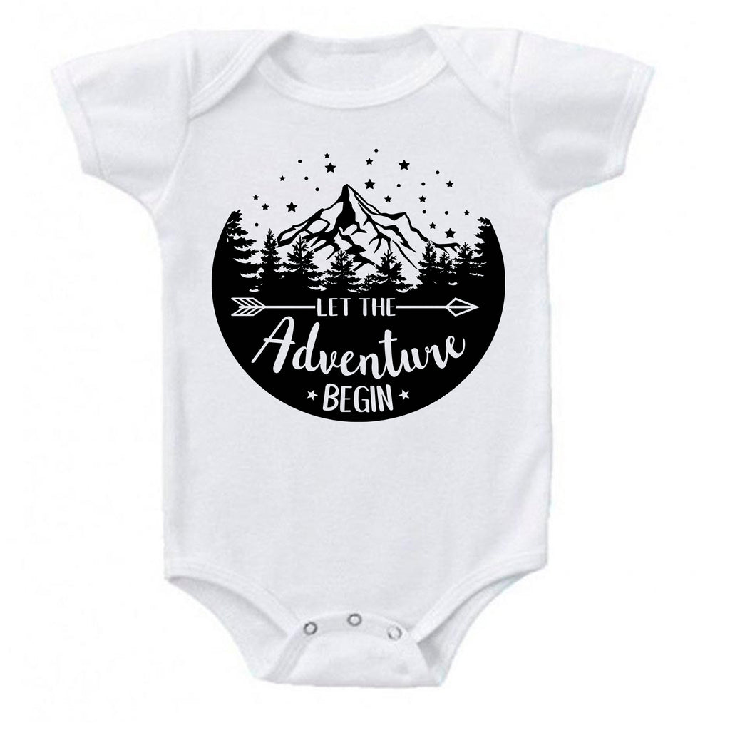 Ink Trendz® Let The Adventure Begin Baby Pregnancy Announcement Baby Bodysuit One piece Romper white baby reveal onesie