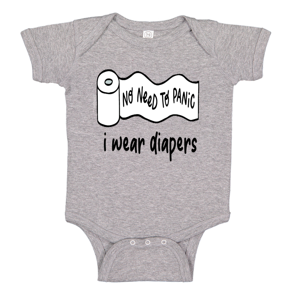 Ink Trendz® No Need To Panic Toilet Paper I Wear Diapers Pandemic Baby-Toddler One-piece Bodysuit In  heather Grey Pandemic Onesie 