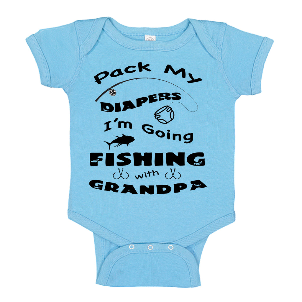 Ink Trendz® Pack My Diapers I'm Going Fishing with Grandpa Grandparents Pregnancy Reveal Announcement Baby Romper Bodysuit, Grandpa Fishing onesie, grandpa fishing Onesies, Grandpa fishing Bodysuit, Grand baby onesie