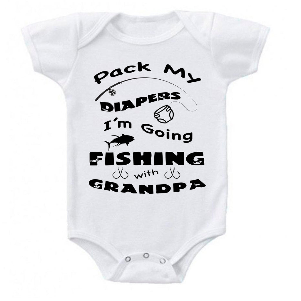 Ink Trendz® Pack My Diapers I'm Going Fishing with Grandpa Grandparents Pregnancy Reveal Announcement Baby Romper Bodysuit, Grandpa Fishing onesie, grandpa fishing Onesies, Grandpa fishing Bodysuit, Grand baby onesie