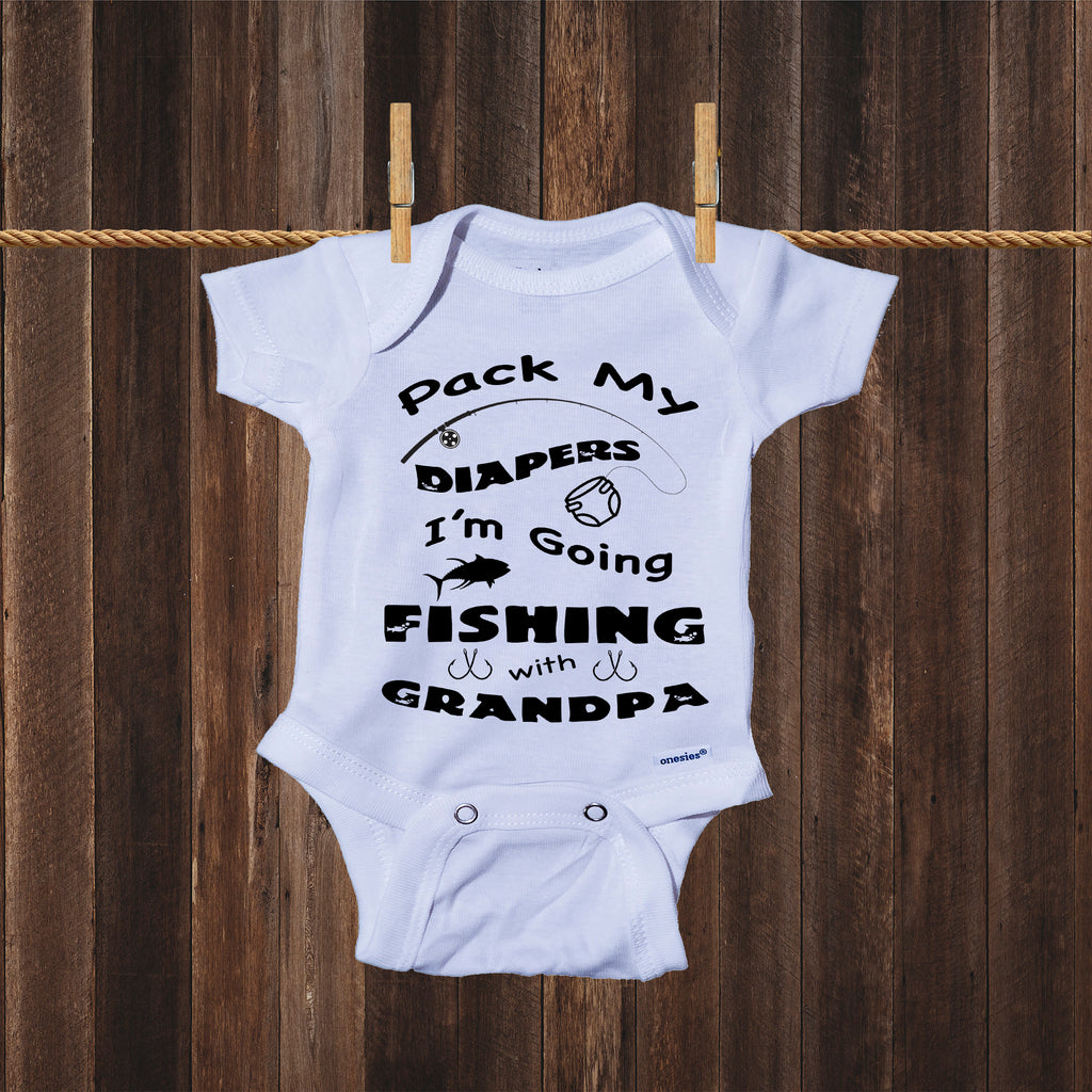 Ink Trendz® Pack My Diapers I'm Going Fishing with Grandpa Grandparents Pregnancy Reveal Announcement Baby Romper Bodysuit