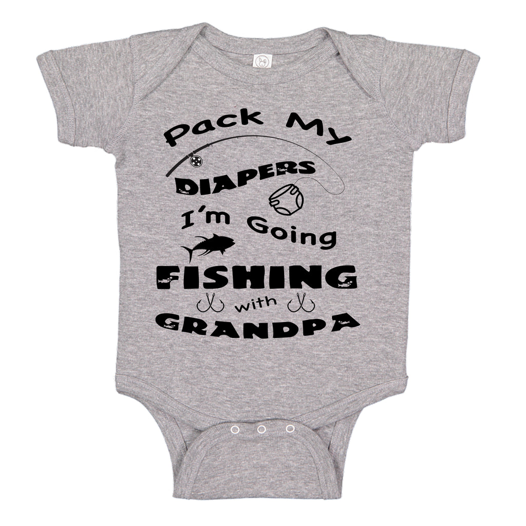 Ink Trendz® Pack My Diapers I'm Going Fishing with Grandpa Grandparents Pregnancy Reveal Announcement Baby Romper Bodysuit, Grandpa Fishing onesie, grandpa fishing Onesies, Grandpa fishing Bodysuit, Grand baby onesie