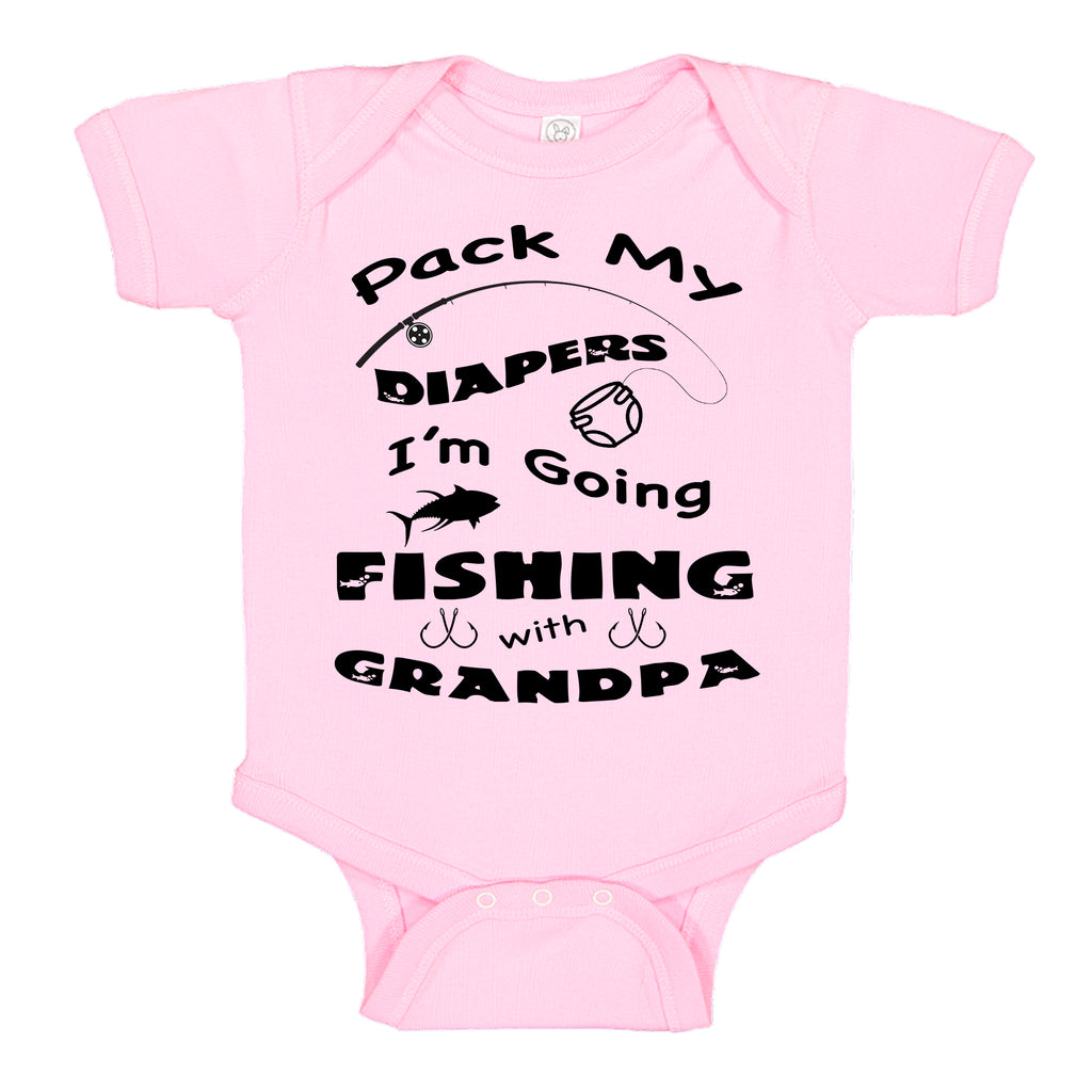 Ink Trendz® Pack My Diapers I'm Going Fishing with Grandpa Grandparents Pregnancy Reveal Announcement Baby Romper Bodysuit, Grandpa Fishing onesie, grandpa fishing Onesies, Grandpa fishing Bodysuit, Grand baby onesie