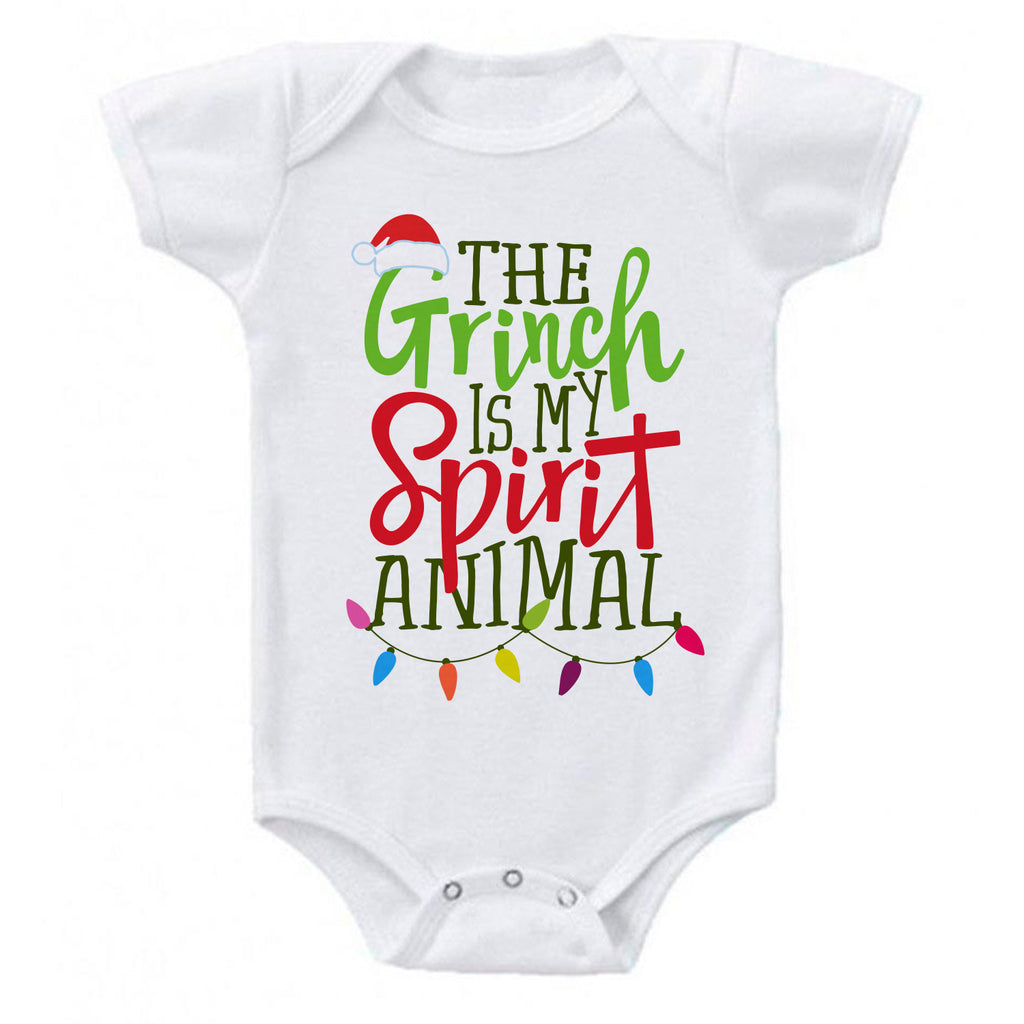 Ink Trendz® The Grinch Is My Spirit Animal Funny Christmas Baby Bodysuit, Grinchmas Onesie, Grinch Onesies