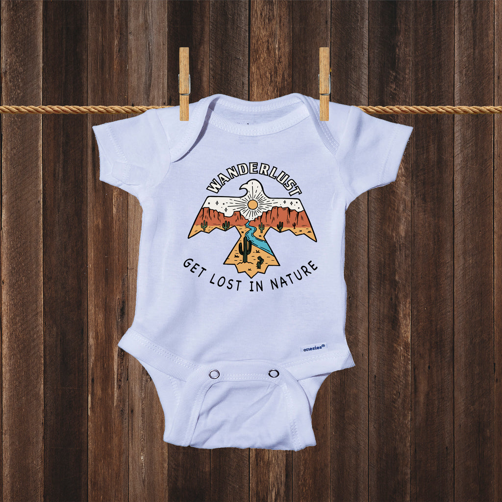 Ink Trendz® Wanderlust Desert Eagle Get Lost in Nature One-piece Bodysuit Romper, Nature onesie, Outdoors onesie, hiking onesie, cactus onesie, Desert onesies, Arizona Onesie, Utah Onesie, New Mexico Onesie, California Onesie