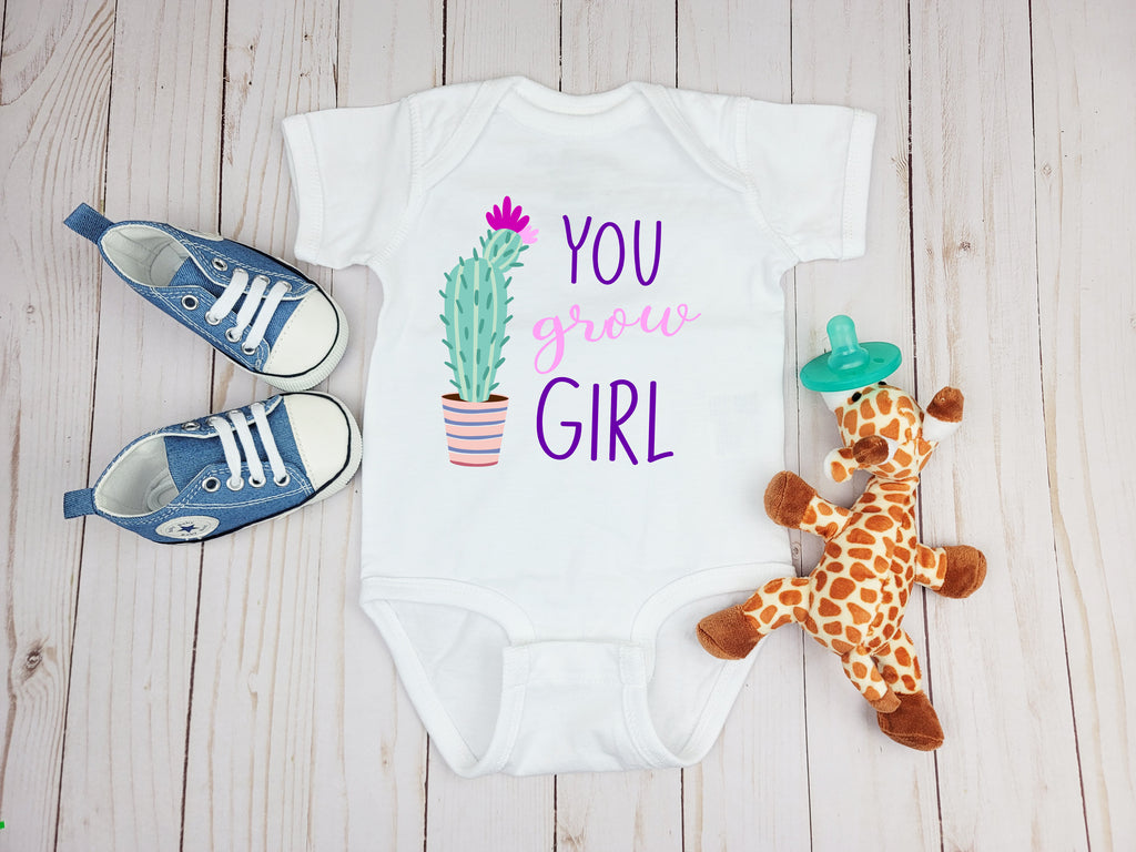 Ink Trendz® You Grow Girl Cute Cactus Desert Lifestyle Baby One-piece Romper Onesie, Desert Onesie, Cactus Onesie, Cactus Onesies, You Grow Girl Onesie, Joshua Tree Onesie