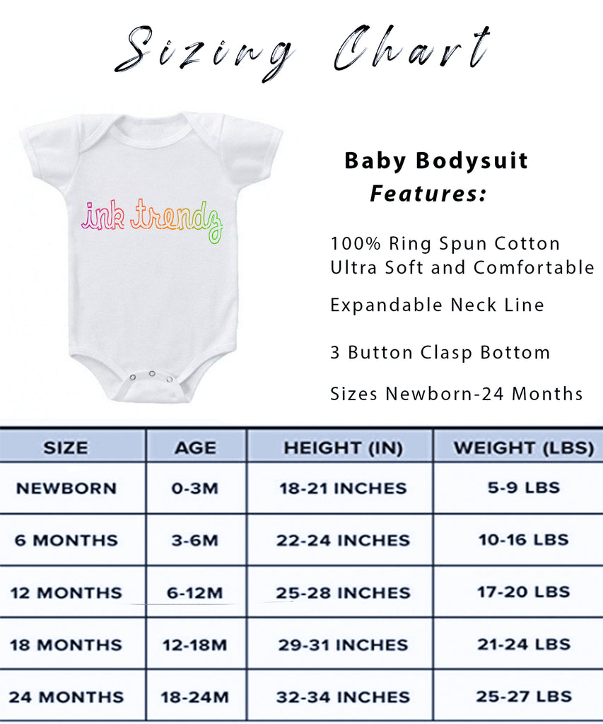 Ink Trendz® Baby Bodysuit Sizing Chart