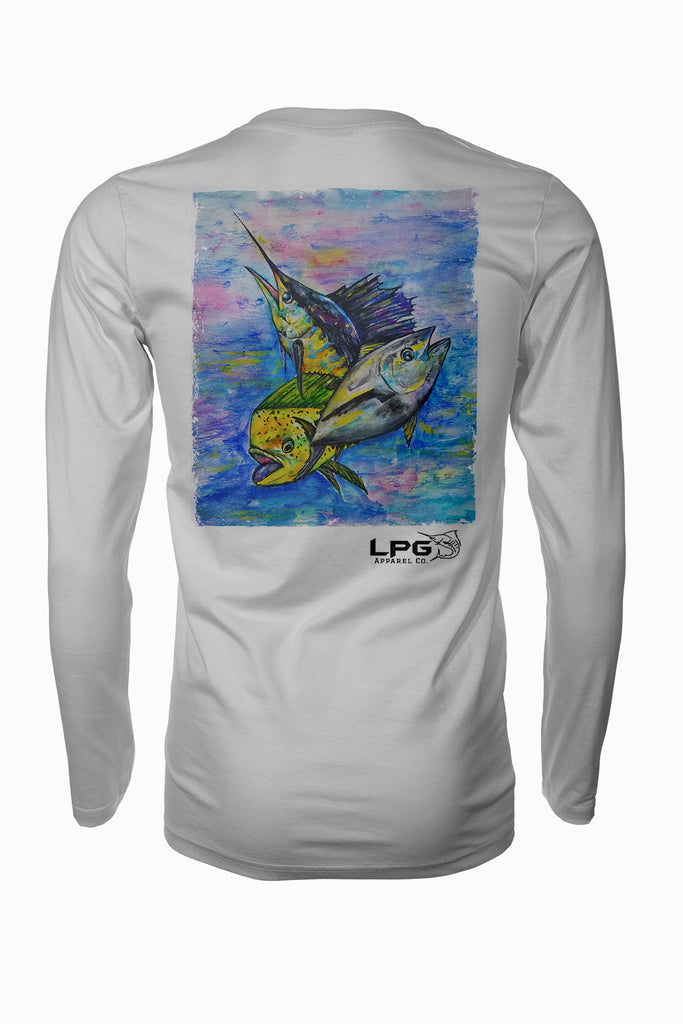 Tuna Mahi Marlin Combo  Long Sleeve Fishing Shirt for Unisex UPF 50 Dri-Fit Performance Rashguard T-Shirt