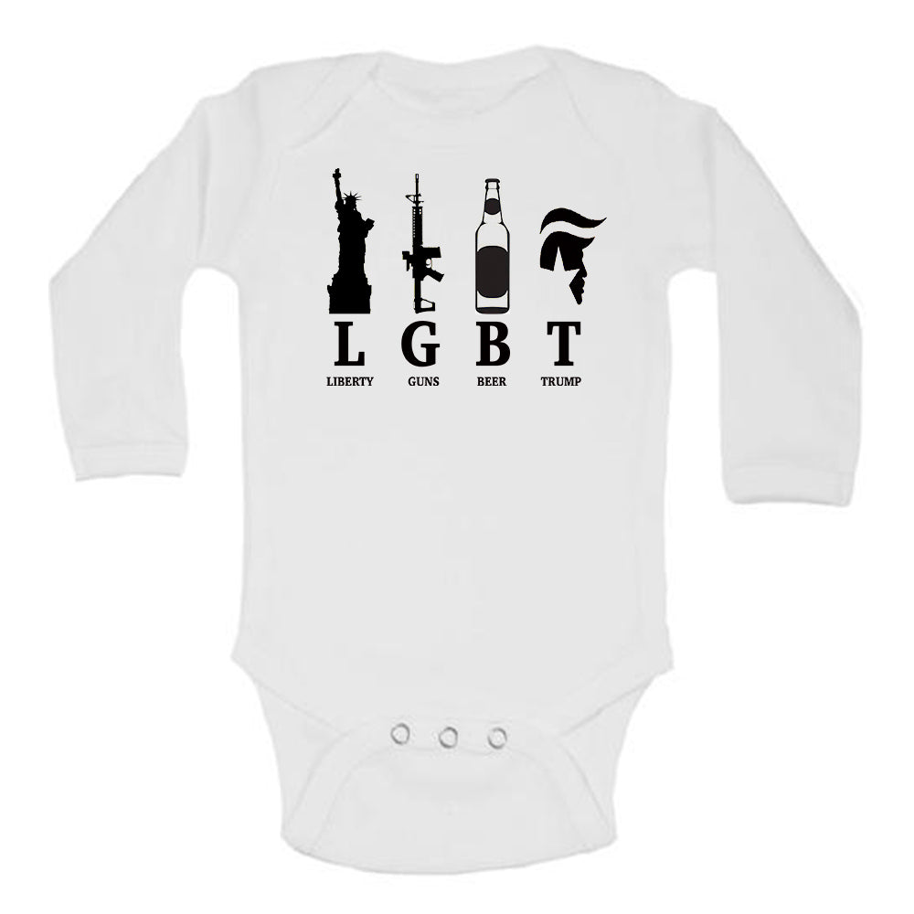 LGBT Liberty Guns Beer Trump Funny Parody Baby Bodysuit