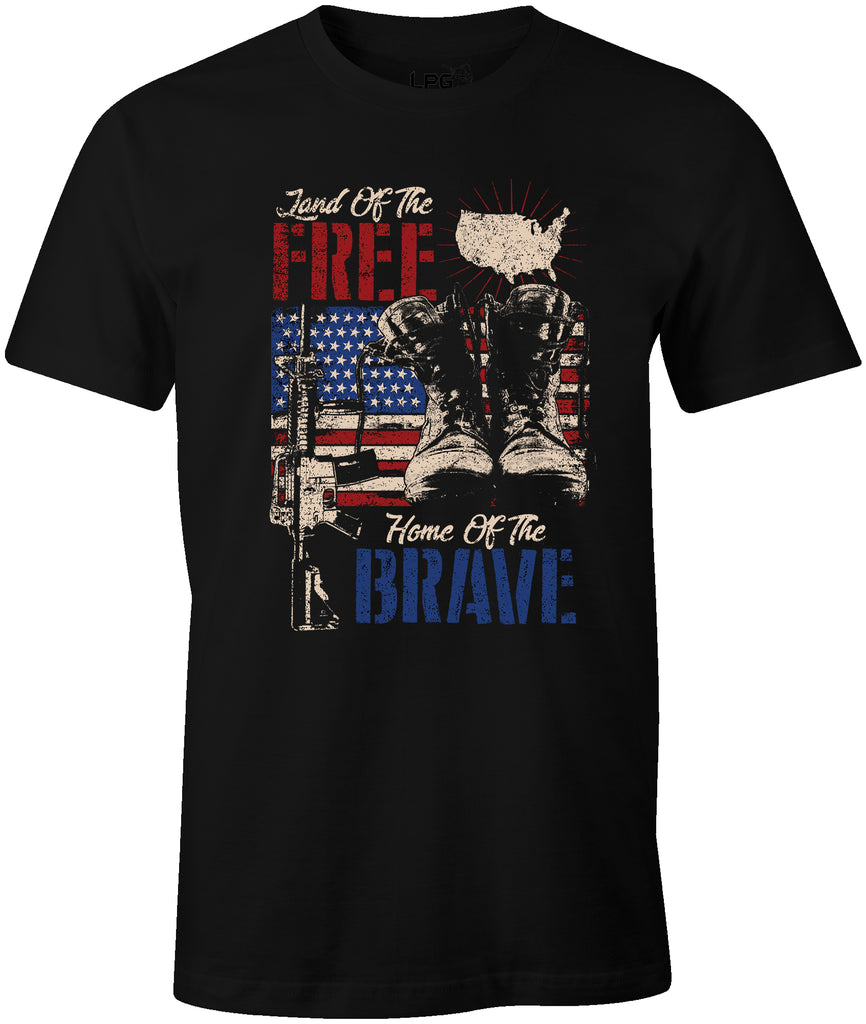 Land of the Free Home of the Brave Military Patriotic USA Flag T-Shirt