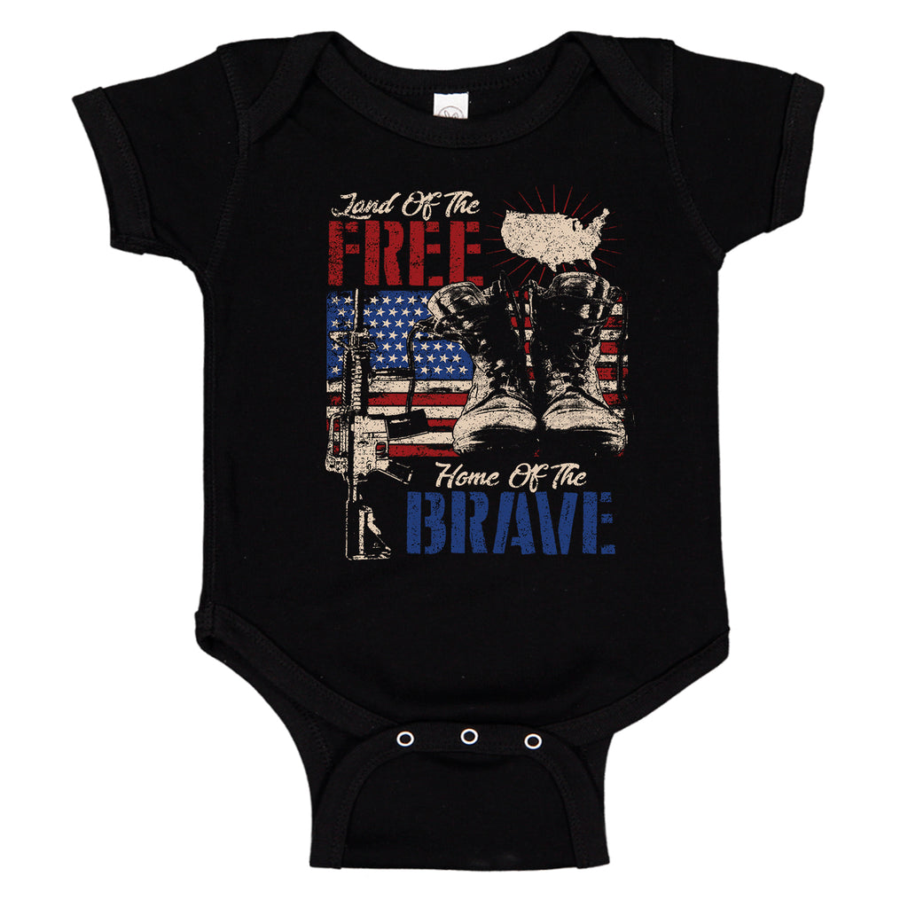 Land of the Free Home of the Brave Patriotic Flag Baby Romper Bodysuit A