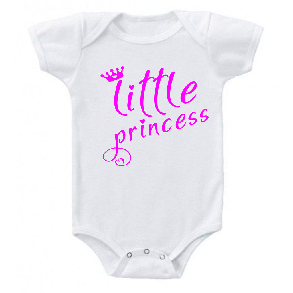 Little Princess Crown & Hearts Pink Font Cute Baby Girl Bodysuit