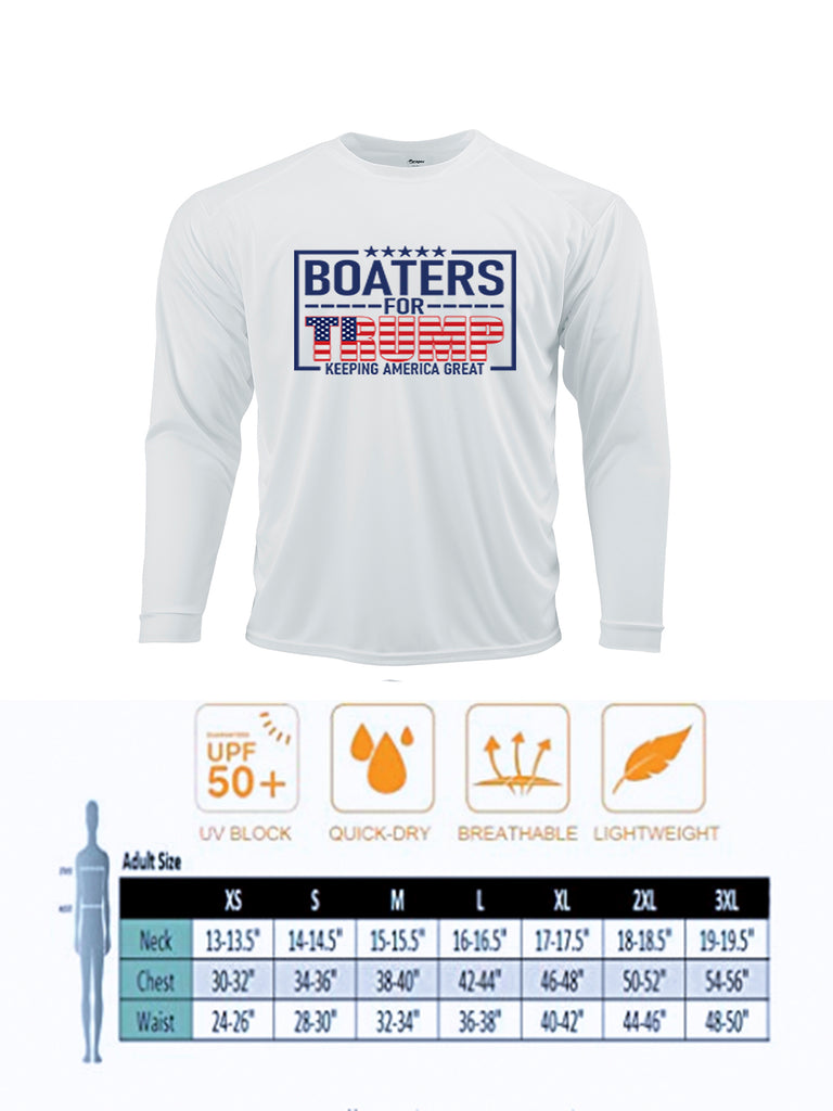 Ink Trendz® Boaters For Trump Keep America Great SportFish Long Sleeve Performance UPF50+ Dual Graphic T-Shirt