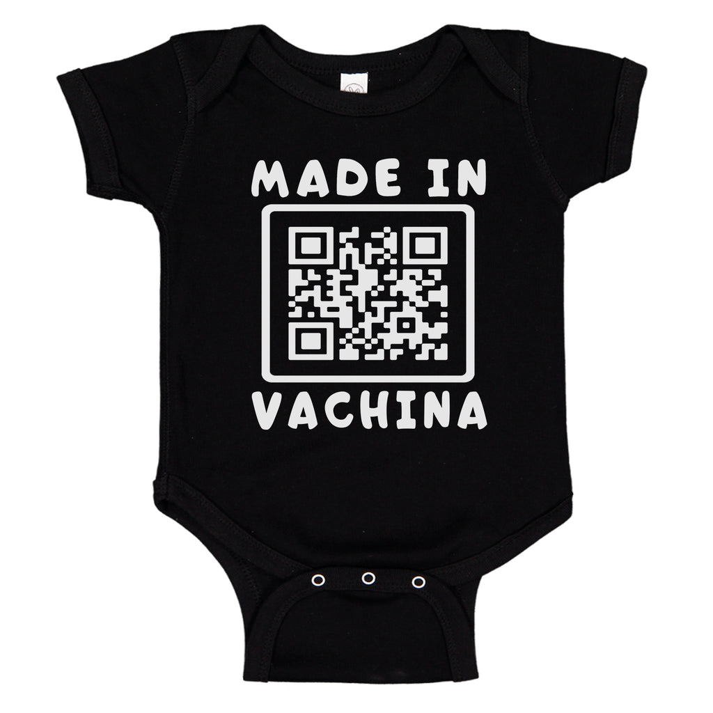 Ink Trendz MADE IN VACHINA QR Bar Code Funny Baby One-Piece Bodysuit Onesie Onesies Black