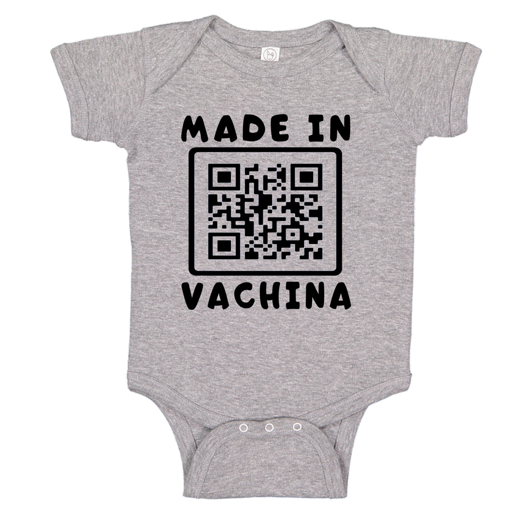 Ink Trendz MADE IN VACHINA QR Bar Code Funny Baby One-Piece Bodysuit Onesie Onesies Heather Grey