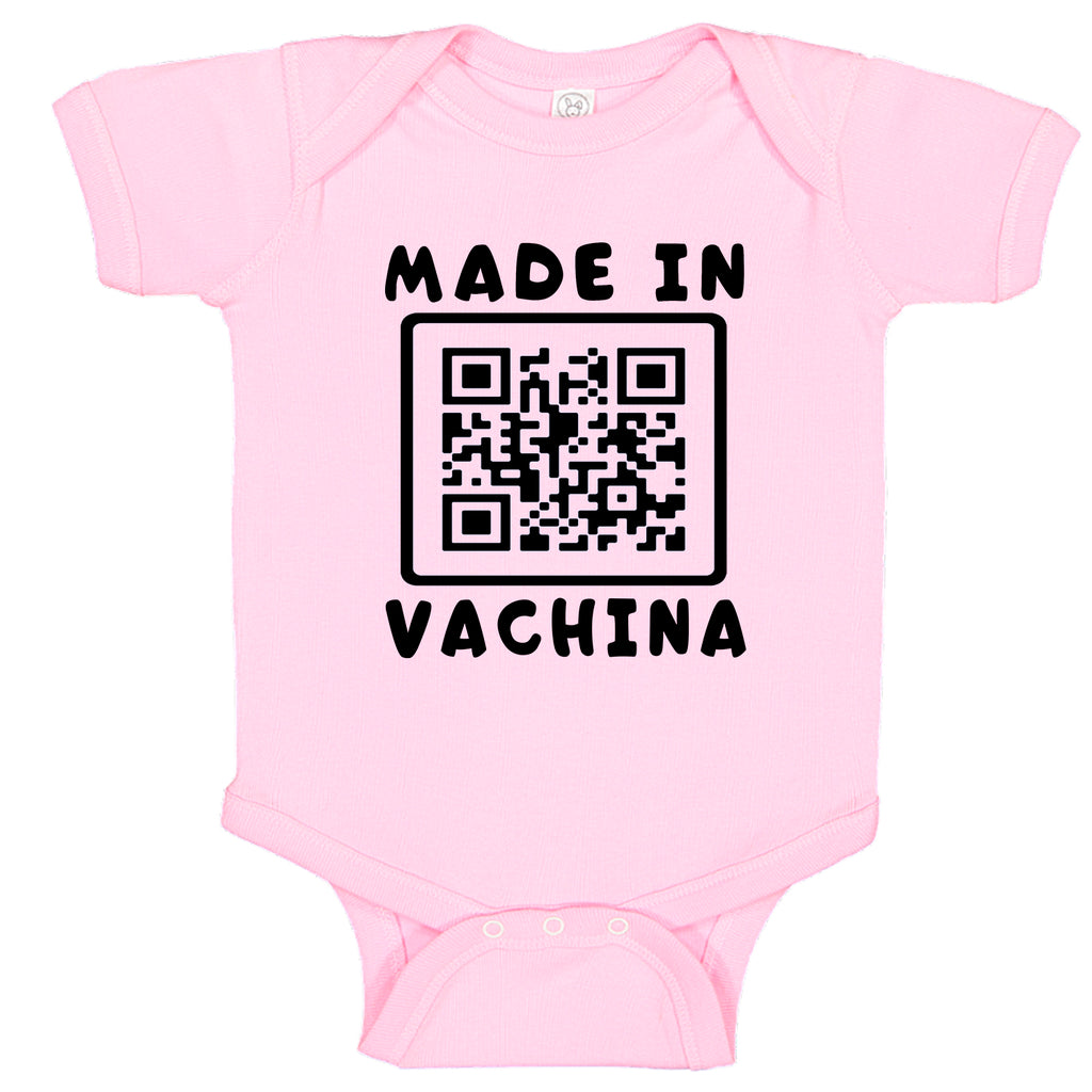 Ink Trendz MADE IN VACHINA QR Bar Code Funny Baby One-Piece Bodysuit Onesie Onesies Pink