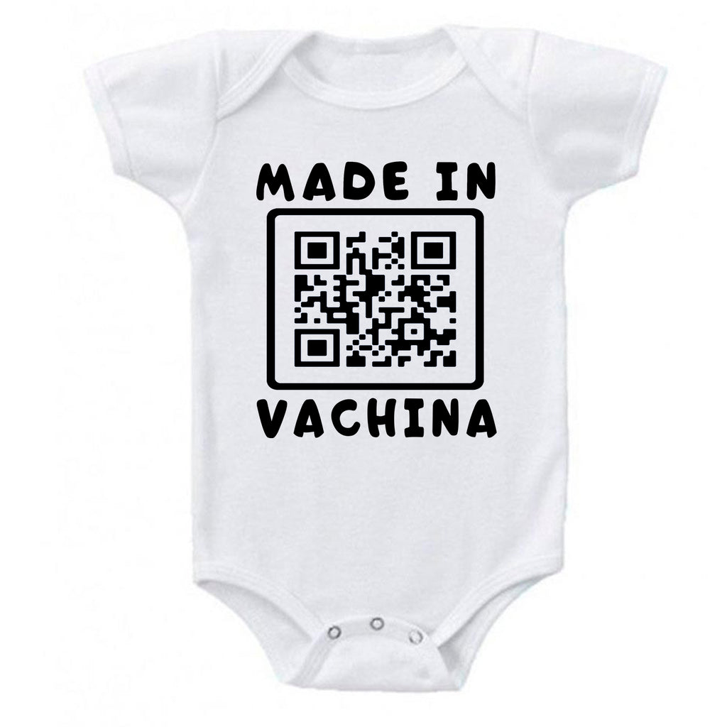 Ink Trendz MADE IN VACHINA QR Bar Code Funny Baby One-Piece Bodysuit Onesie Onesies White