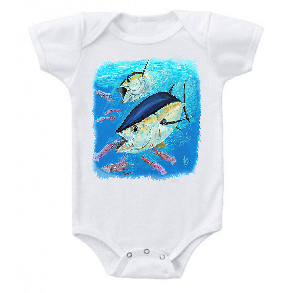LPG Apparel Co. Mark Ray Bigeye Tuna Fishing themed Baby Bodysuit, Fishing Onesie, Fishing onesies, Tuna Onesie, Tuna Onesies, Tuna Fishing Onesie