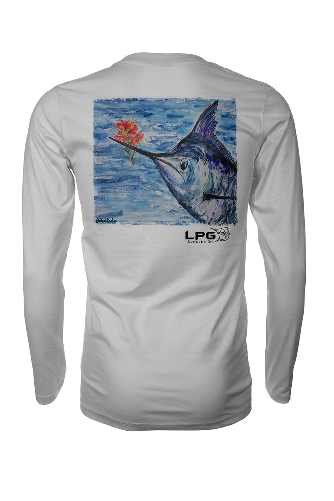 Marlin Paradise Flowers Long Sleeve Fishing Shirt for Unisex UPF 50 Dri-Fit Performance Rashguard T-Shirt