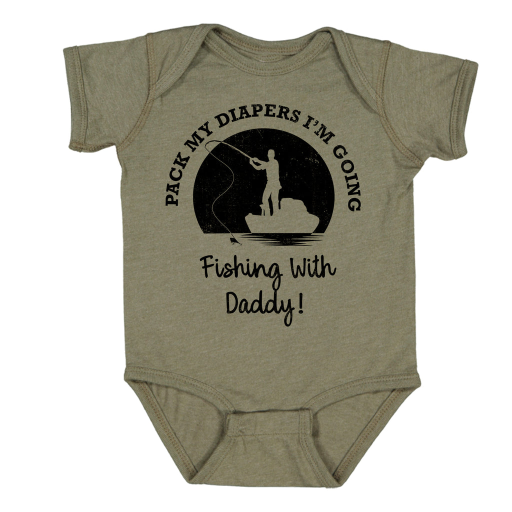 Ink Trendz Pack My Diapers I'm Going Fishing With Daddy!  Cute Fishing Baby Bodysuit, Fishing Baby Announcement, Husband Fishing Reveal, Husband Baby Reveal, Fishing Onesie, Fishing onesies, Going Fishing with Daddy, Pack My Diapers Onesie, Military Green Baby Onesie, Patriotic Onesie