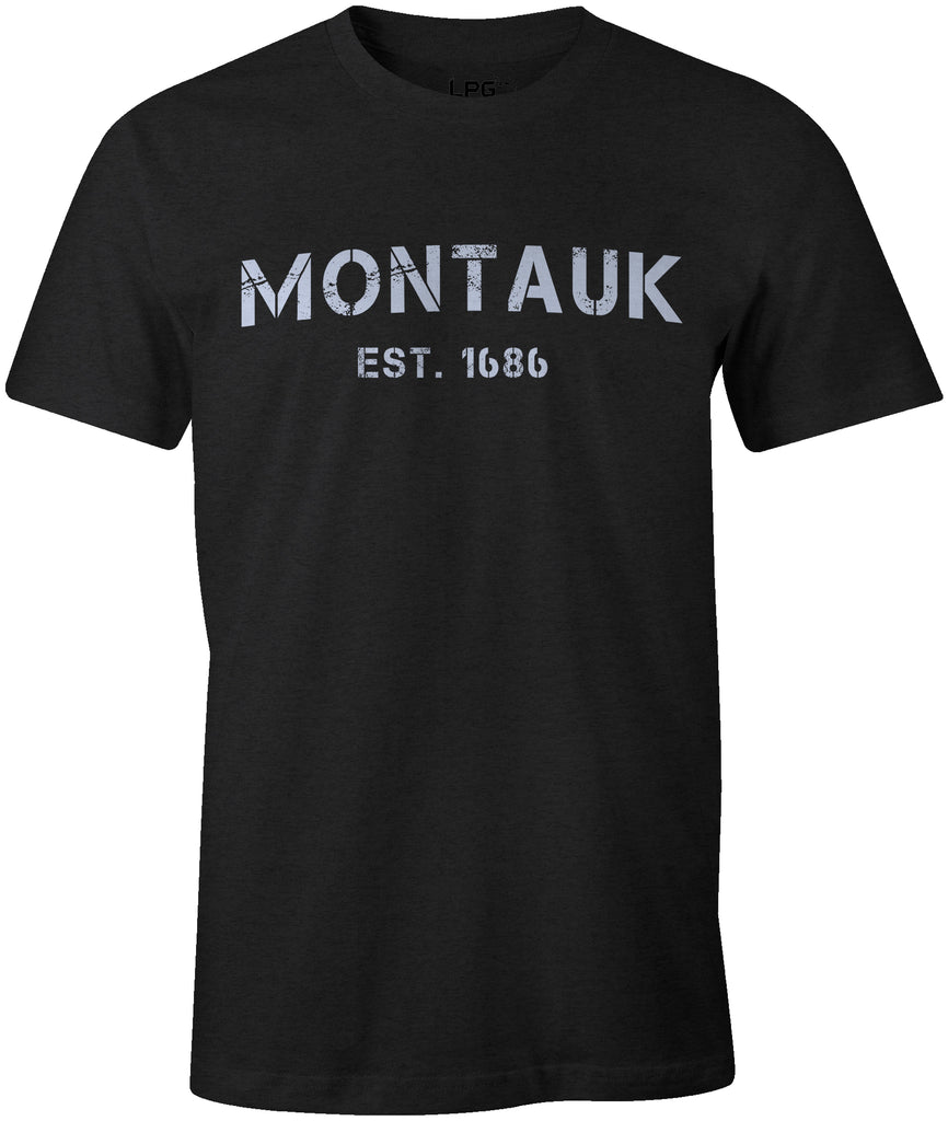 MONTAUK New York Stencil Grunge Est 1686 Tee T-Shirt