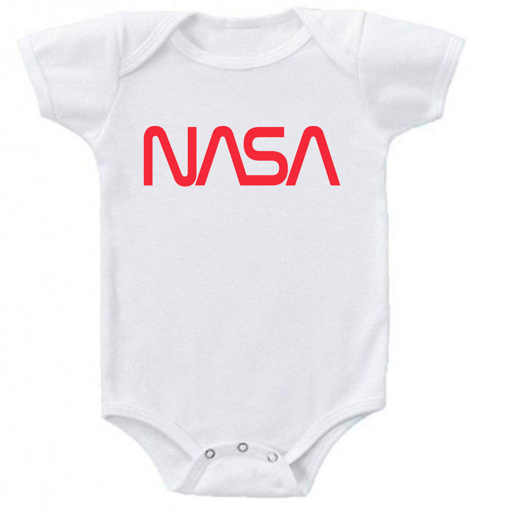 Vintage Nasa Signature Worm Red Logo Space Exploration Baby Bodysuit