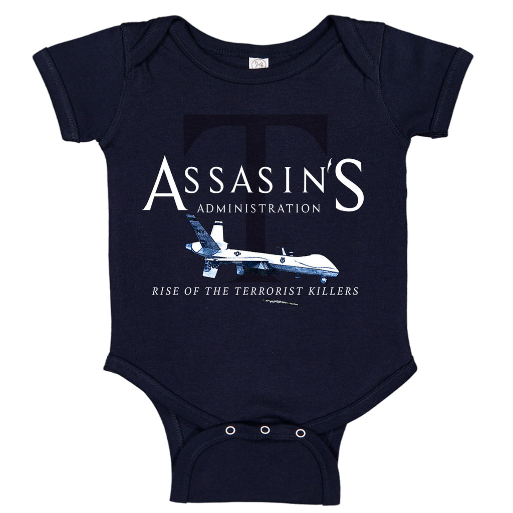 Ink Trendz® Assasin's Administration MQ-9 Reaper Drone Baby-Toddler Bodysuit Romper Baby Onesie, Trump Onesie, Drone Onesie