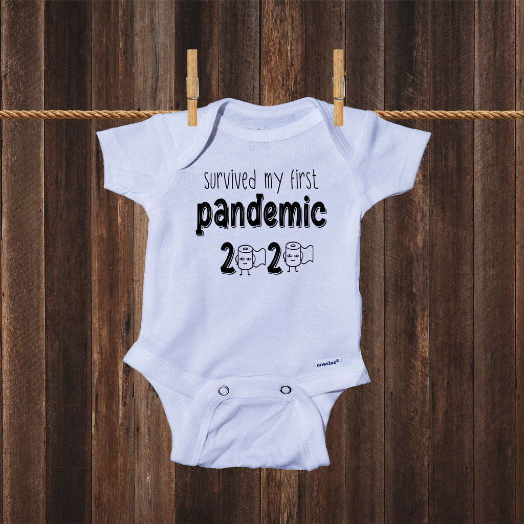 Ink Trendz® Survived My First Pandemic Quarantine Baby Onesie® Coronavirus Onesies, Quarantine Onesie 
