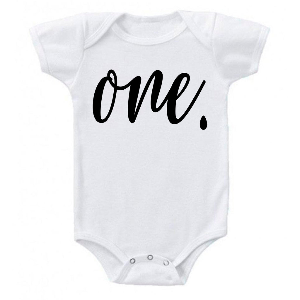 Ink Trendz® ONE. First Birthday Milestone Outfit Baby Bodysuit Romper