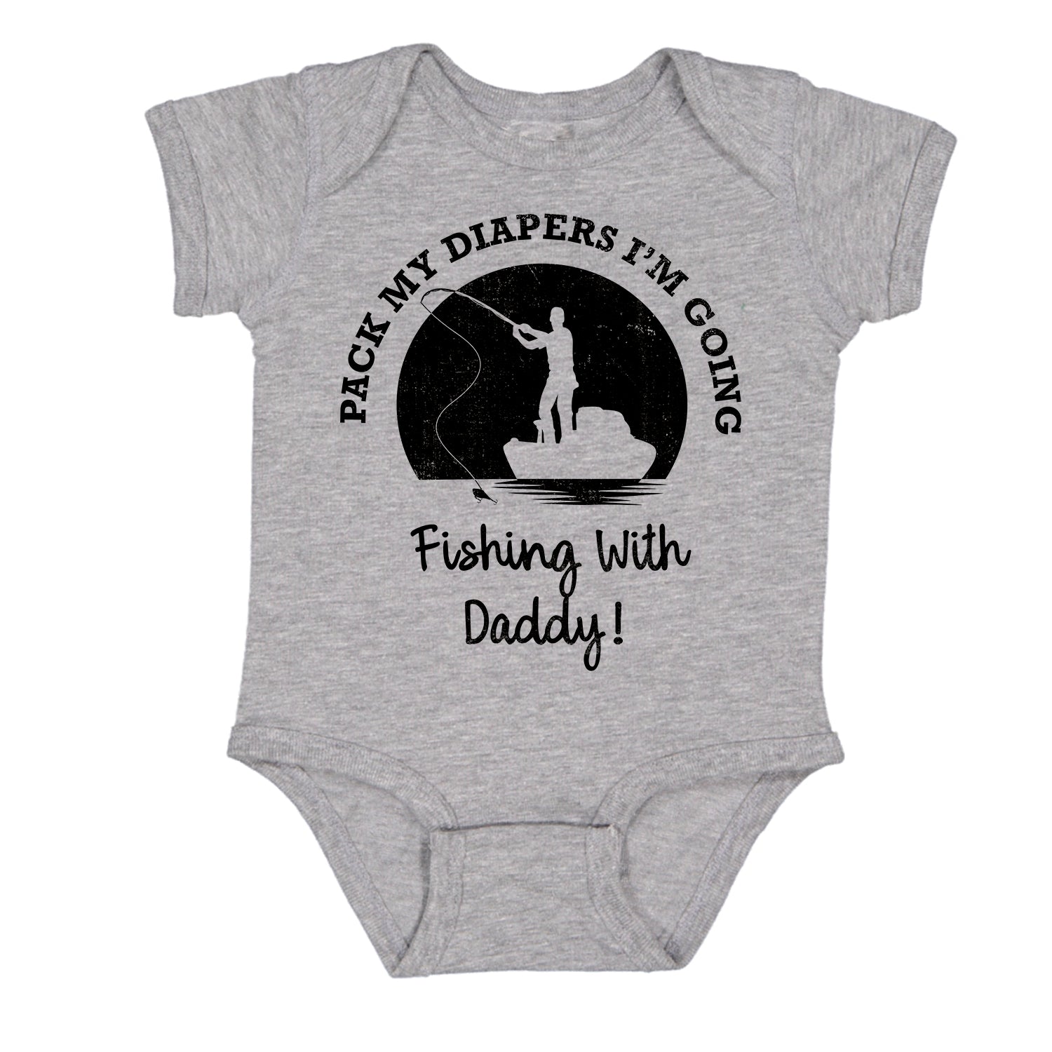 Ink Trendz Pack My Diapers I'm Going Fishing with Daddy! Cute Fishing Baby Bodysuit Heather Grey / 24 Months