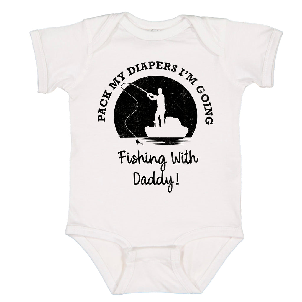 Ink Trendz Pack My Diapers I'm Going Fishing With Daddy!  Cute Fishing Baby Bodysuit, Fishing Baby Announcement, Husband Fishing Reveal, Husband Baby Reveal, Fishing Onesie, Fishing onesies, Going Fishing with Daddy, Pack My Diapers Onesie, White onesie