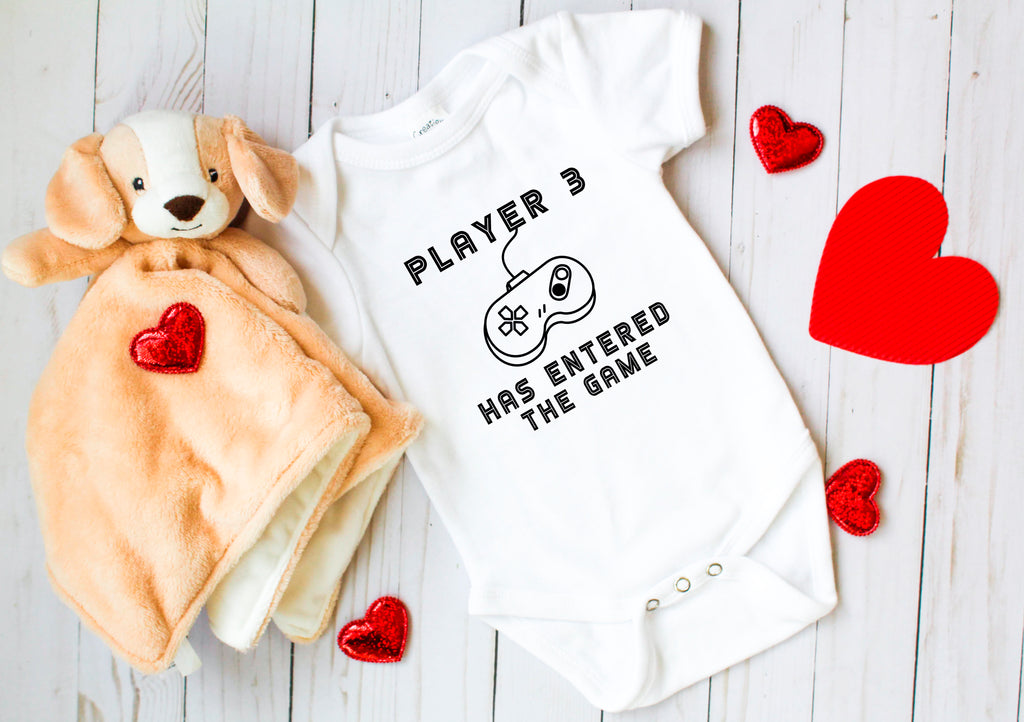 Ink Trendz® Player 3 Has Entered the Game Gamer Funny  Novelty One-Piece Baby Bodysuit