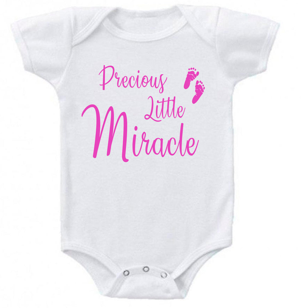 Precious Little Miracle Baby Girl Pink Fertility Foot Prints Baby Bodysuit Romper