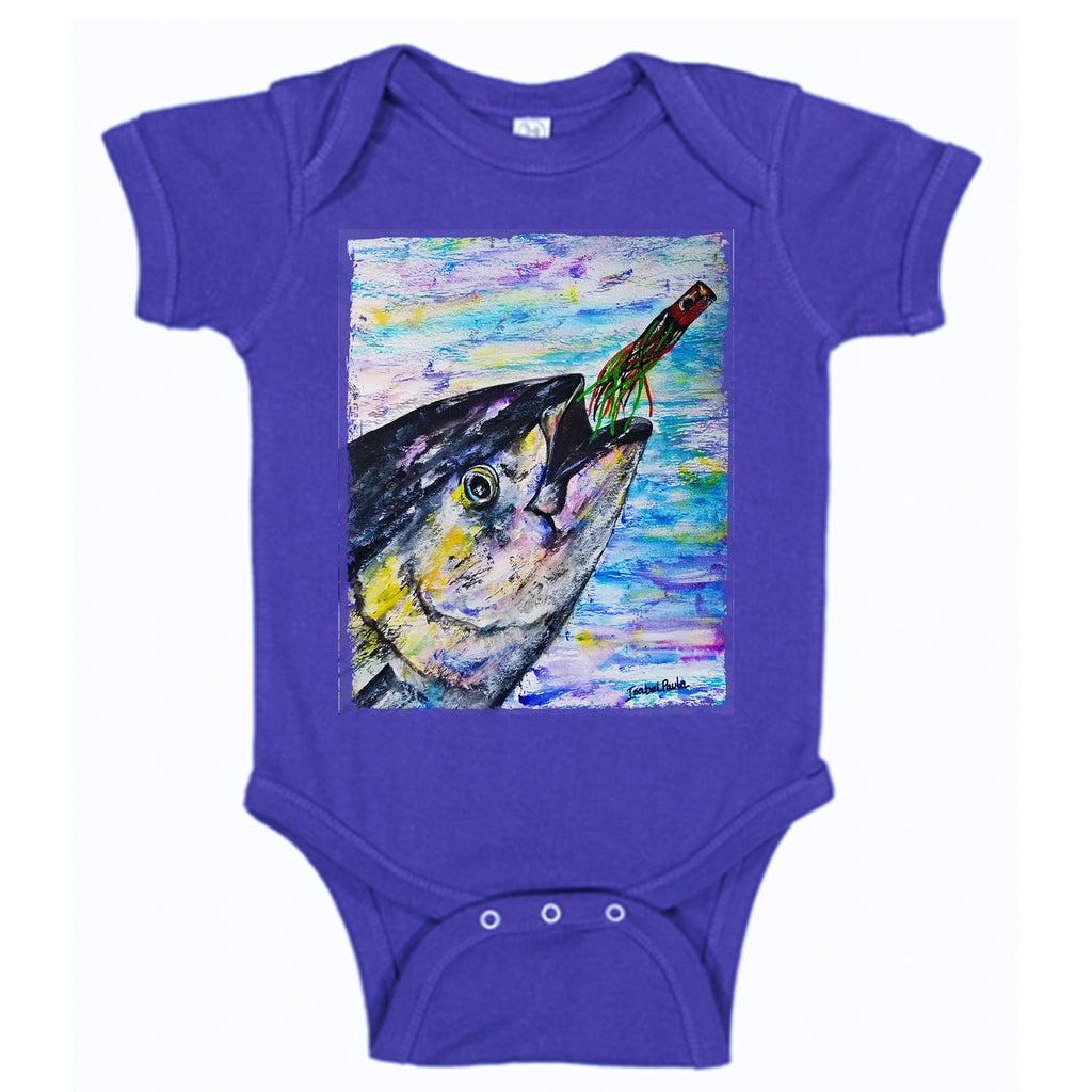 Yellowfin Tuna Chasing Lure Fishing Baby Bodysuit