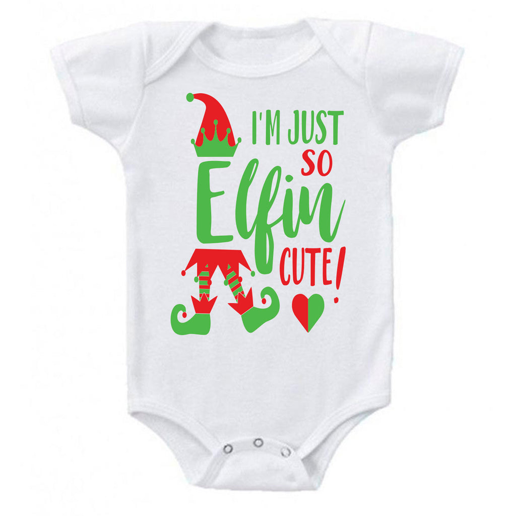 Ink Trendz® I'm Just So Elfin Cute Christmas Elf Baby Shower One-Piece Bodysuit Creeper, Christmas Onesie, Christmas Onesies