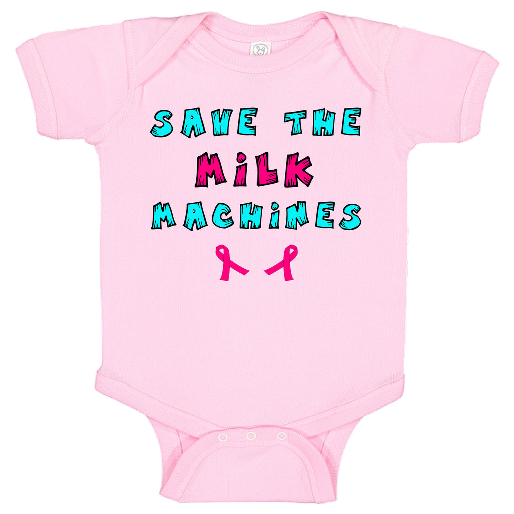 Save The Milk Machines Breast Cancer Dual Ribbons Awareness Baby Bodysuit Romper