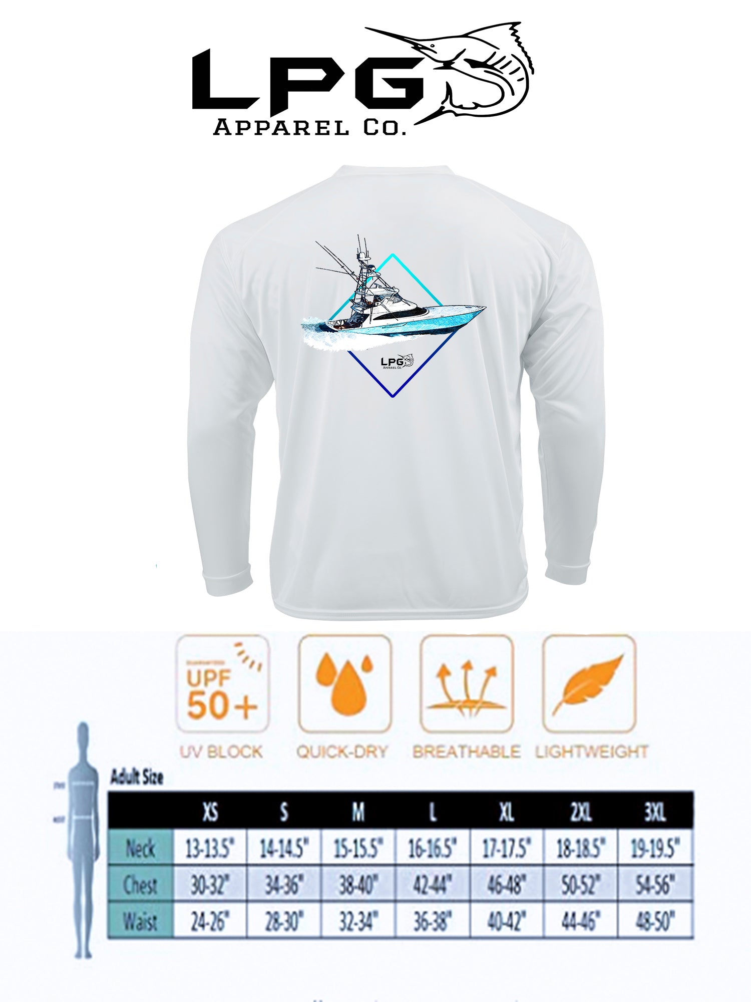 LPG Apparel Co® Diamond Sportfish Long Sleeve Performance UPF 50+ T-Sh –