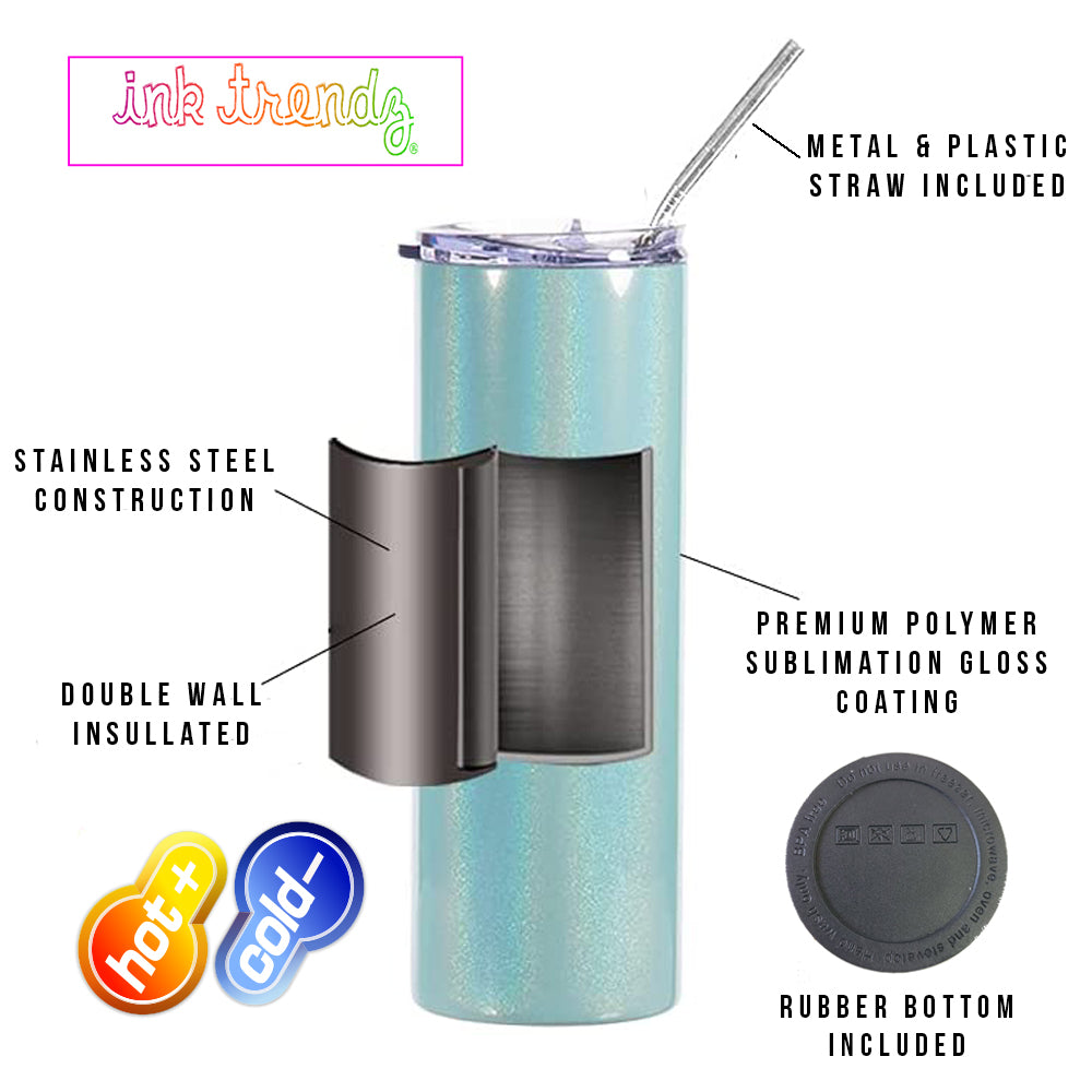 Blank STRAIGHT 20 oz Shimmer Sublimation Tumbler (Non-Tapered) with Straw and Heat-shrink