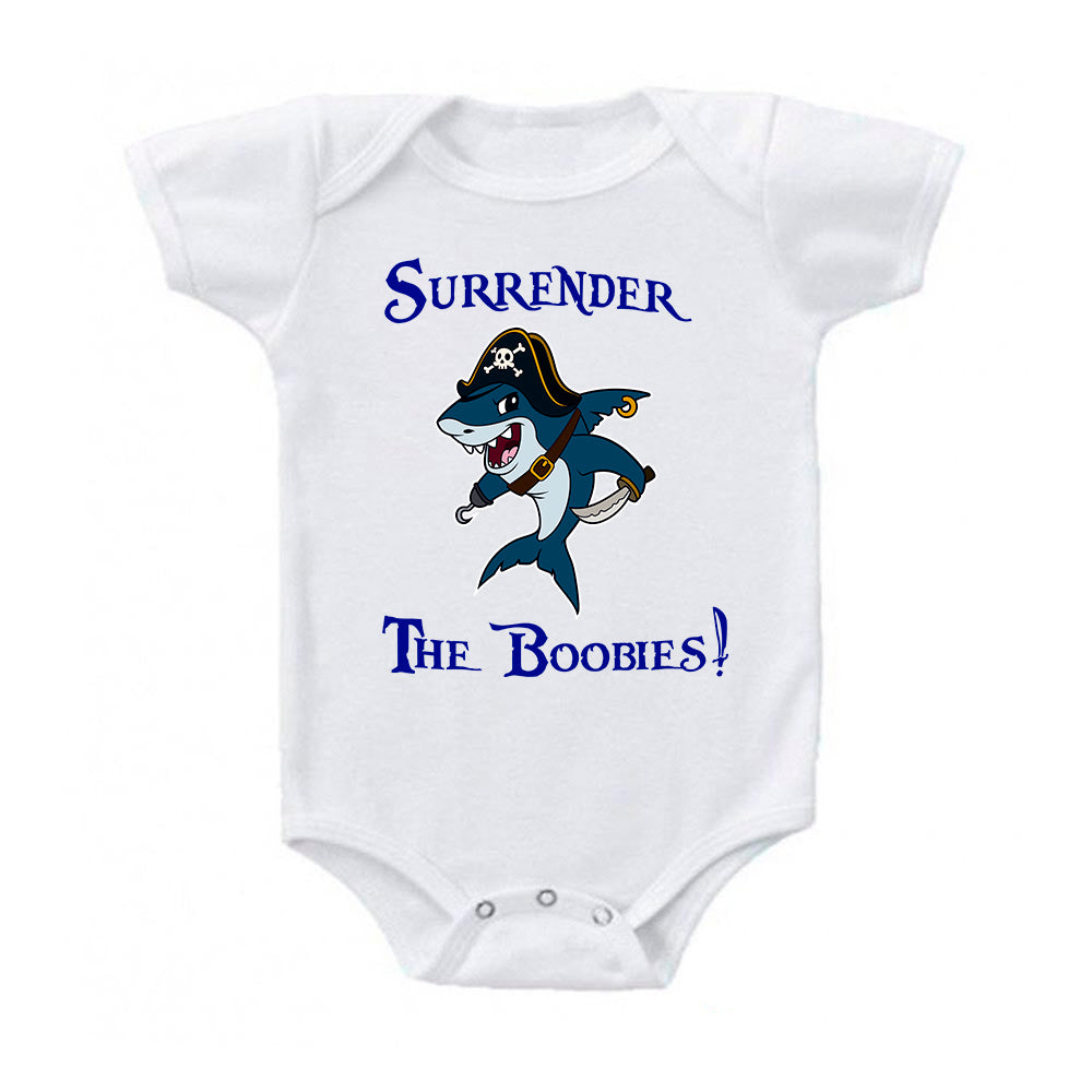 Surrender The Boobies Pirate Shark Baby Bodysuit