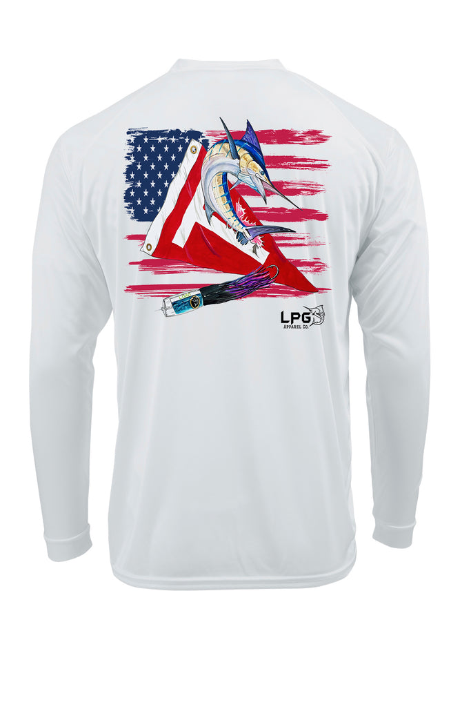 LPG Apparel Co® Tag & Release USA Flag Edition Long Sleeve Performance UPF 50+ T-Shirt, Offshore Fishing T-Shirt, Fishing Tee, Fishing Apparel