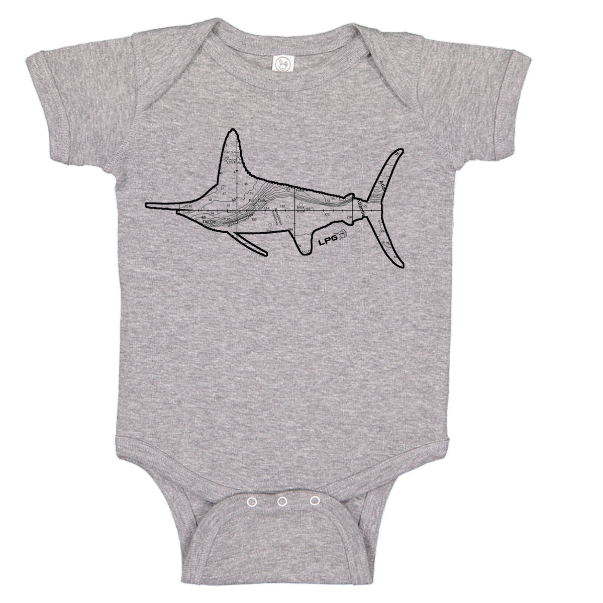 White Marlin Northeast Canyon Fishing Map Bodysuit Romper by LPG Appar ...