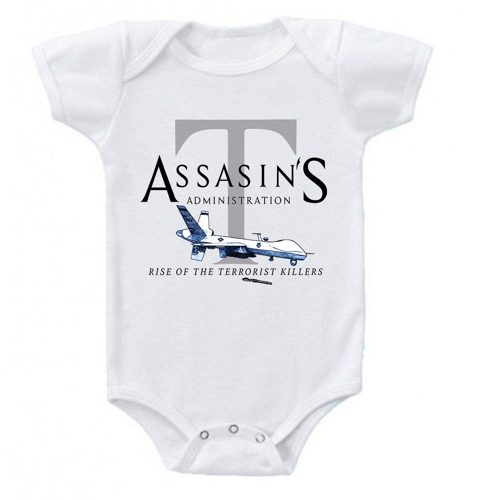 Ink Trendz® Assasin's Administration MQ-9 Reaper Drone Baby-Toddler Bodysuit Romper Baby Onesie, Trump Onesie, Drone Onesie