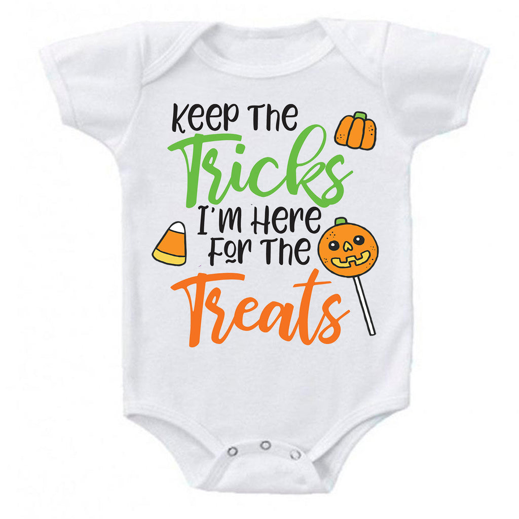 Keep the Tricks Im Here for the Treats Halloween RIP Cute Bats Costume Bodysuit Romper