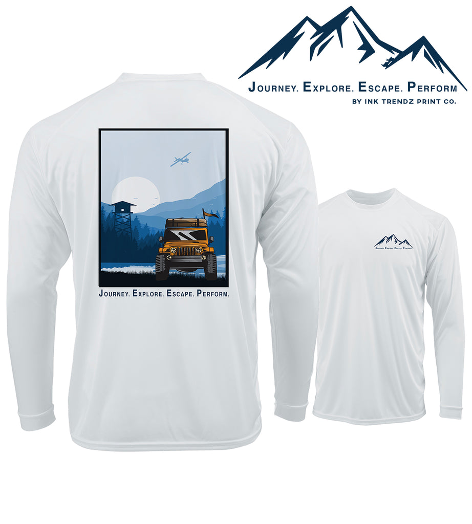 Ink Trendz Yeep Life Journey. Explore. Escape. Perform.  4x4 Off Roading UPF 50+ Dri-Fit Long Sleeve Performance T-Shirt, Jeep T-shirt, Jeep Tee, Jeep Apparel, Yeep Tee, Yeep T-Shirt, Jeep Performance Shirt