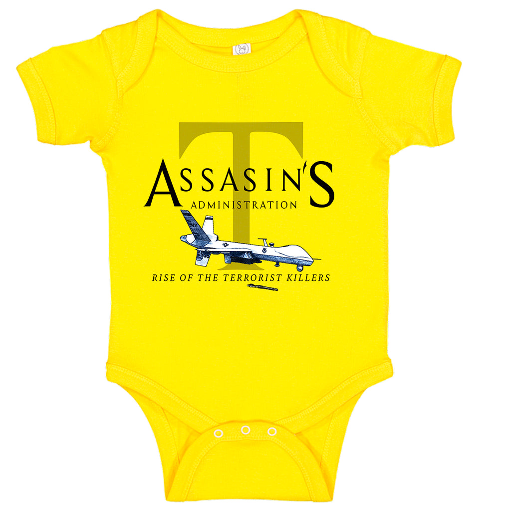 Ink Trendz® Assasin's Administration MQ-9 Reaper Drone Baby-Toddler Bodysuit Romper Baby Onesie, Trump Onesie, Drone Onesie