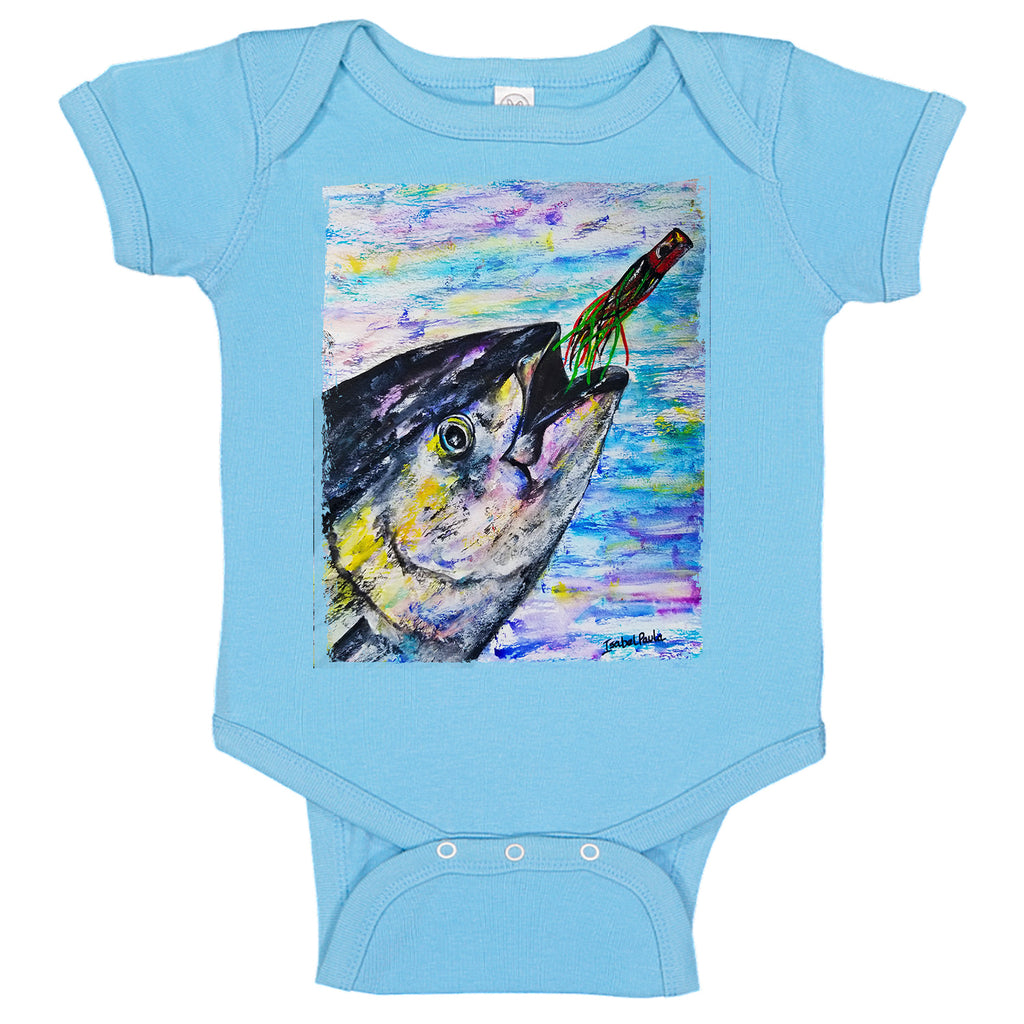 Yellowfin Tuna Chasing Lure Fishing Baby Bodysuit