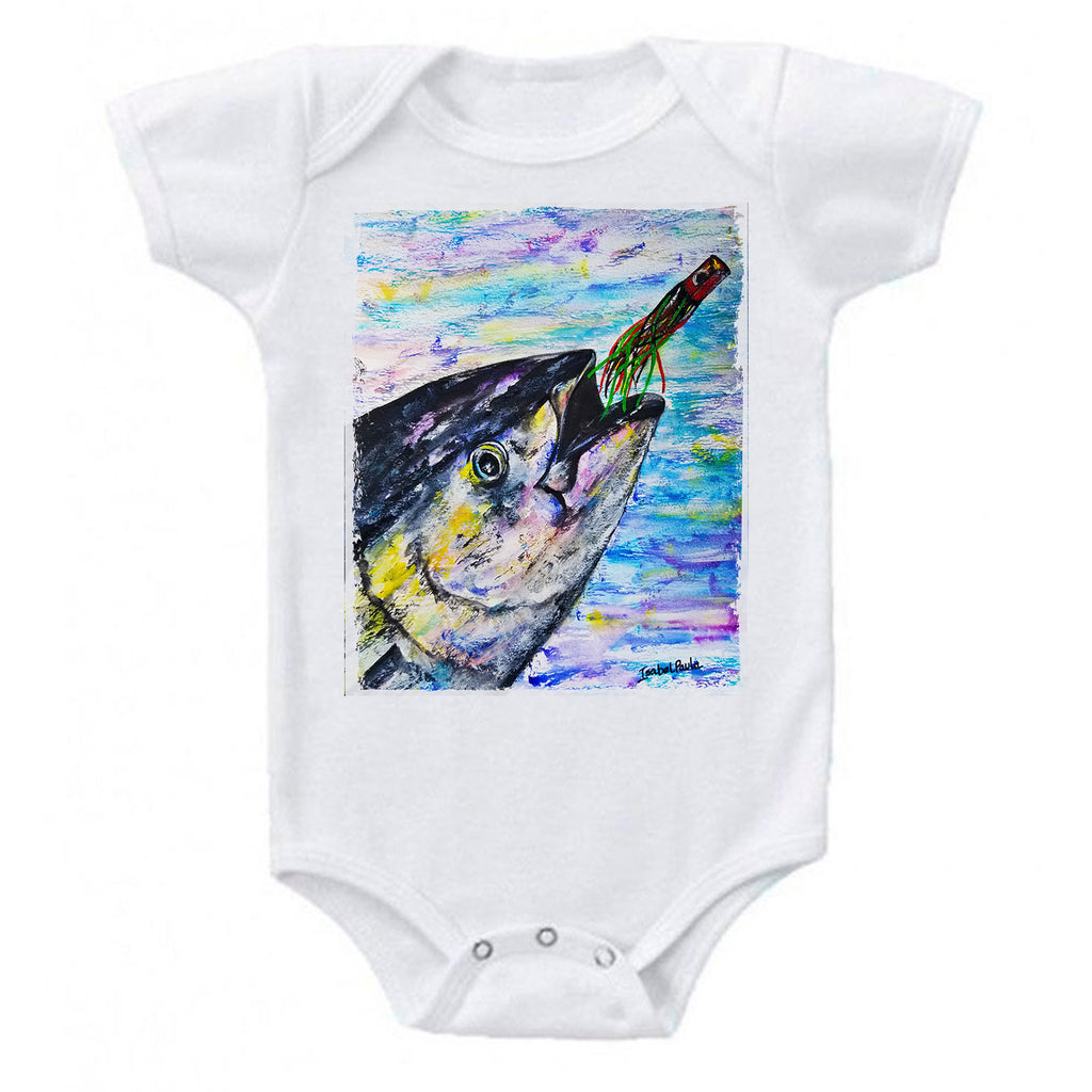 Yellowfin Tuna Chasing Lure Fishing Baby Bodysuit